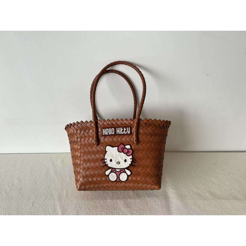 Kitty Style Imitation Rattan Handwoven Basket Bag Beach Vacation Women's Handbag
