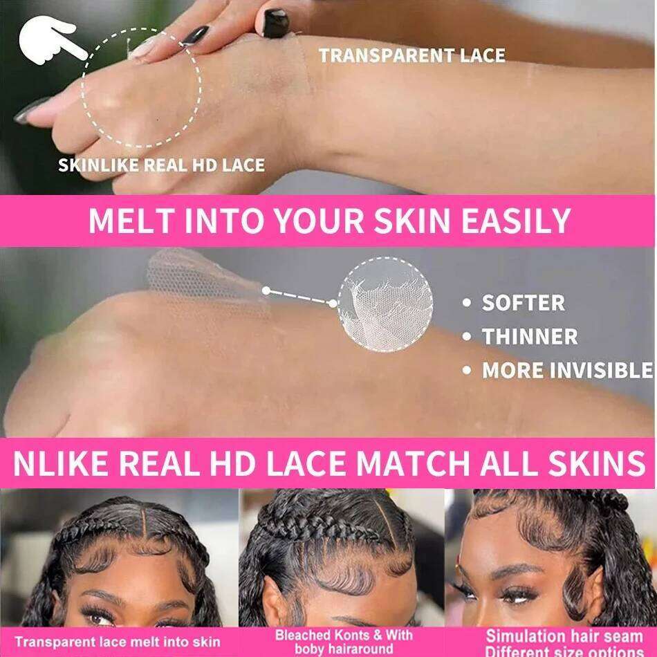 HD 13x4 Kinky Straight Front 4C Edges Yaki Curly Glueless Lace Frontal Wig Pre Plucked 100% Human Hair