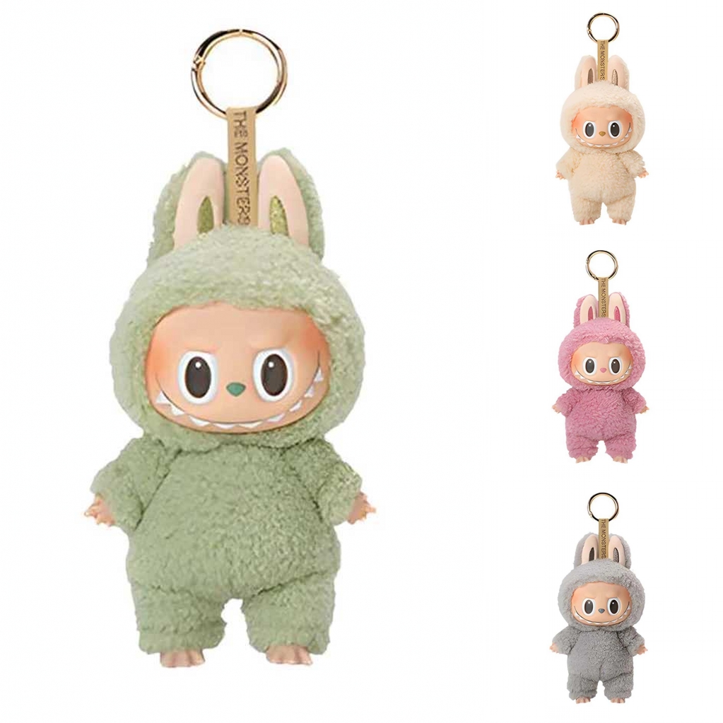 Cartoon 17cm labubu figure keychain keyring action cute macaron heartbeat mysterious box toys pvc doll bag charm kid key chain gift brown pink street 