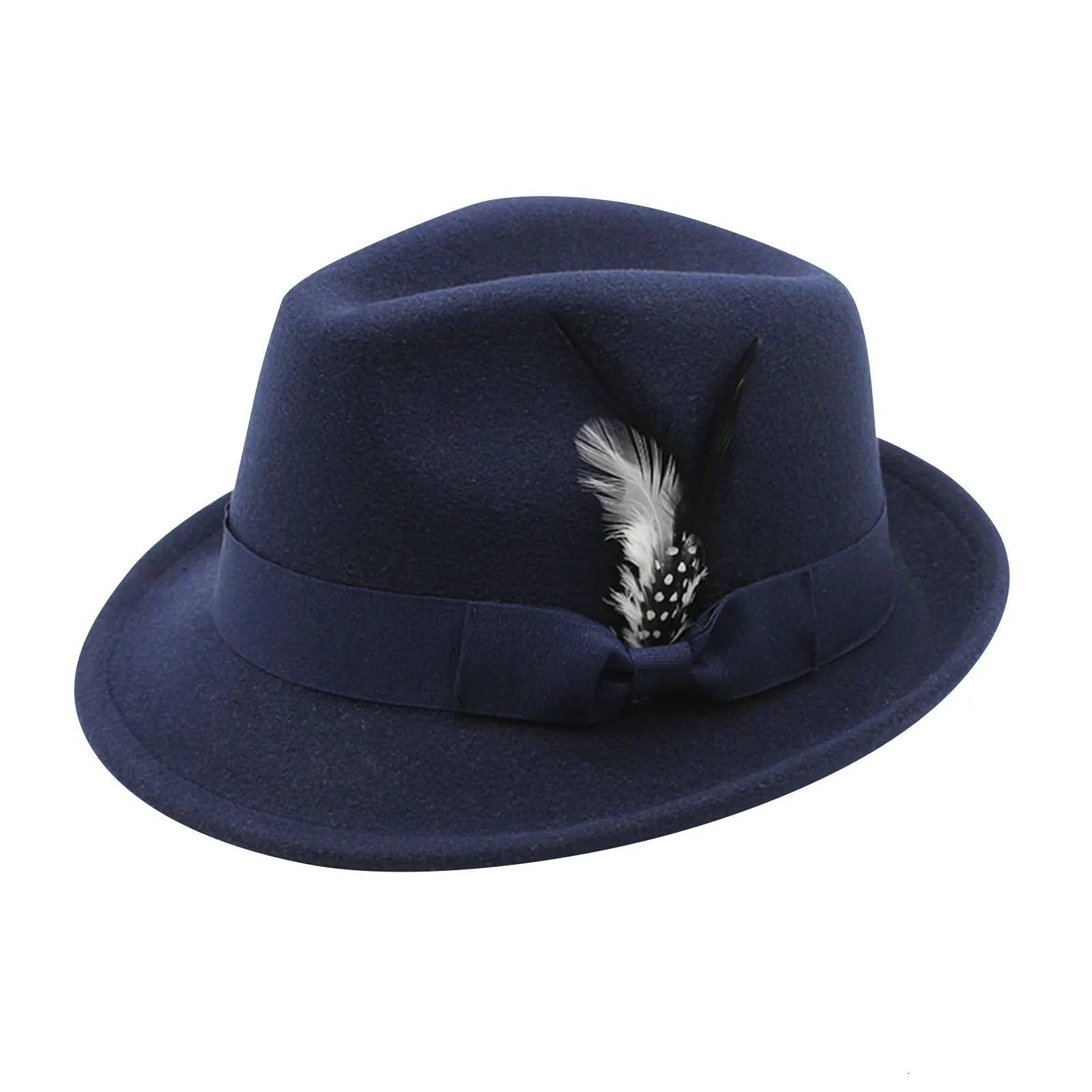 Mens Classic Solid Color Fedora Feather Decoration Elegant Gentleman Style Jazz Hat Suitable for Party and Dance Hall Venues 250605