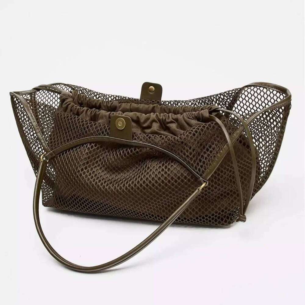 Large Capacity Women's Hollow Mesh Beach Handbag Travel Vacation Storage Tote Bag