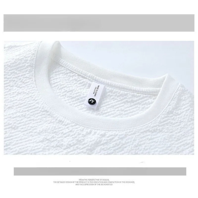 Texture Senior Summer Men T Shirts Round Neck Casual Solid Color Korean Breathable Short Sleeve Tops Outwear 250605A