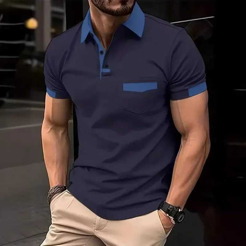 Summer Fashion Casual Mens Color-matching Pocket POLO Shirt Mens Business All-match Sports Polo Shirt Men Clothing XJ250605