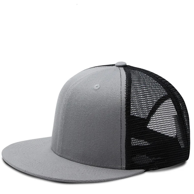 Adult Solid Color Flat Brim Mesh Cap Men Woman Hiphop Plain Baseball Hat 55-60cm 250603