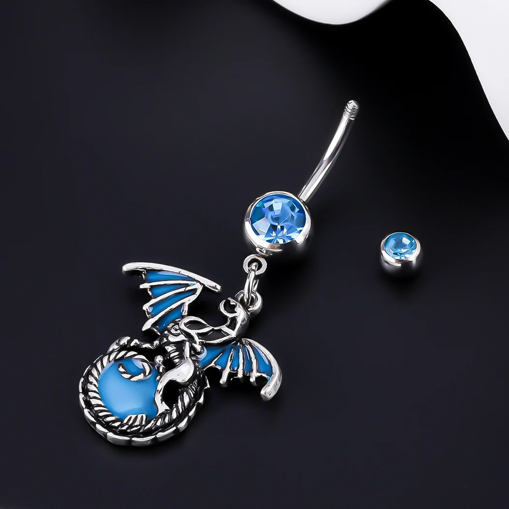 JHJT 14G Gothic Dragon Belly Button Piercing Stainless Steel Glow Navel Rings Body Jewelry 250530