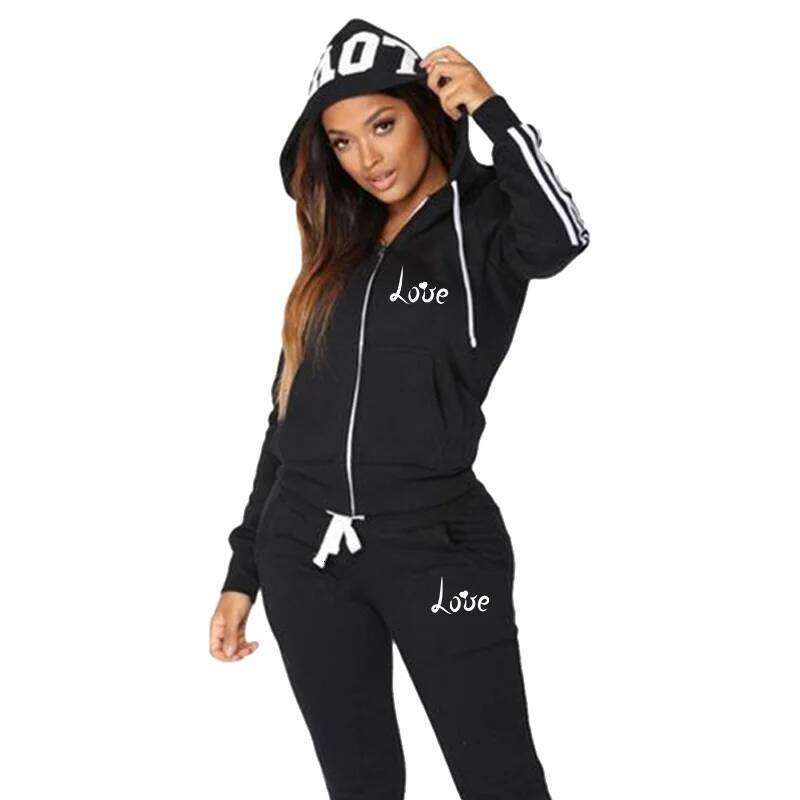 Fashion Women LOVE Letter Print Track Sports Wear Jogging Hoodies+Sweatpants Sweat Suits