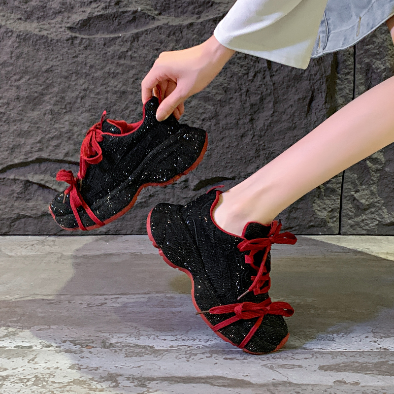 Brand Designer Women Sneakers Thick Bottom Platform High Heel Casual Trainers Mixed Color Runway Casual Shoes Outdoor Luxury Diamond Running Shoes Lar