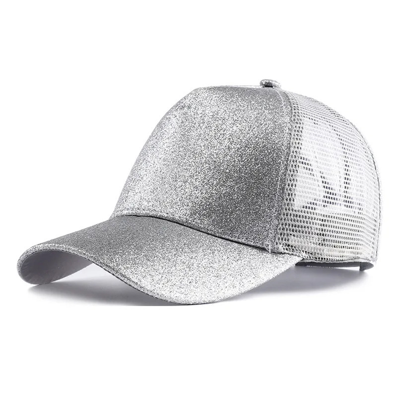 Summer Glitter High Ponytail Baseball Cap Female Hat Casual Black White Pink Mesh Trucker Caps for Women Gorra 250603