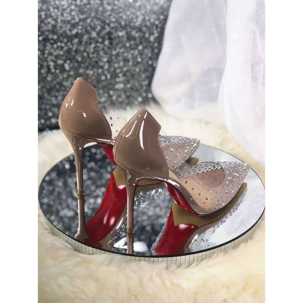 Summer New Fairy Style Transparent High Fine Heels, Pointed Water Dia Crystal Single Shoes, Wedding Shoes