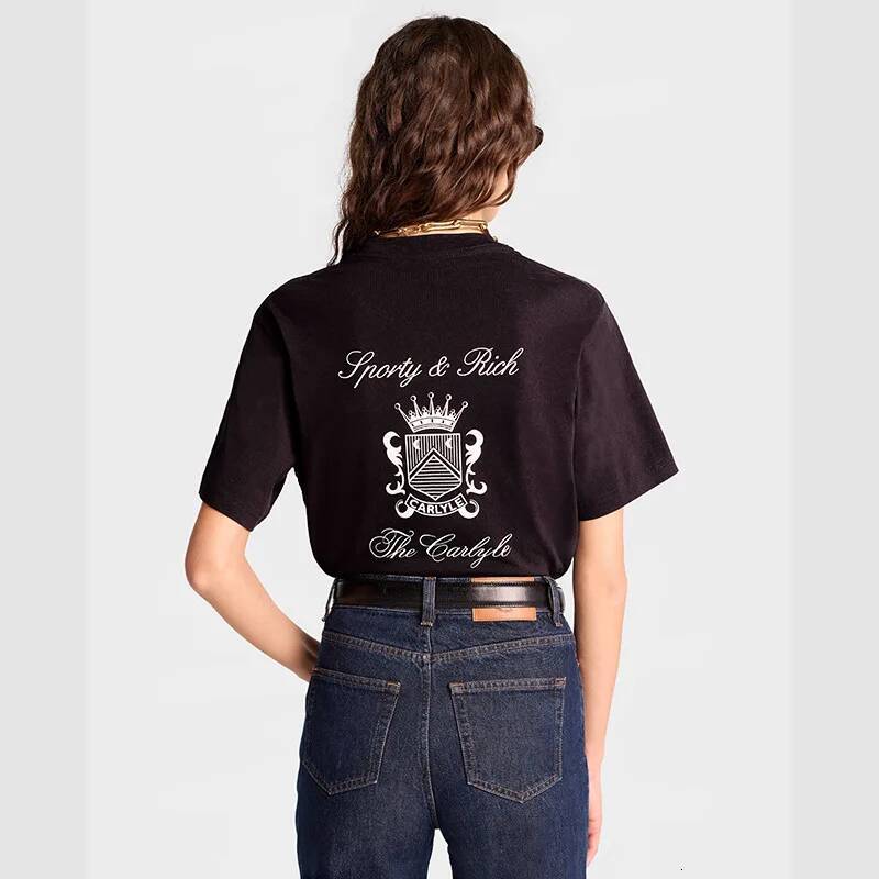 Summer New North American Niche Letter Crown Shield Cotton Round Neck Women's Short Sleeved Sports T-Shirt