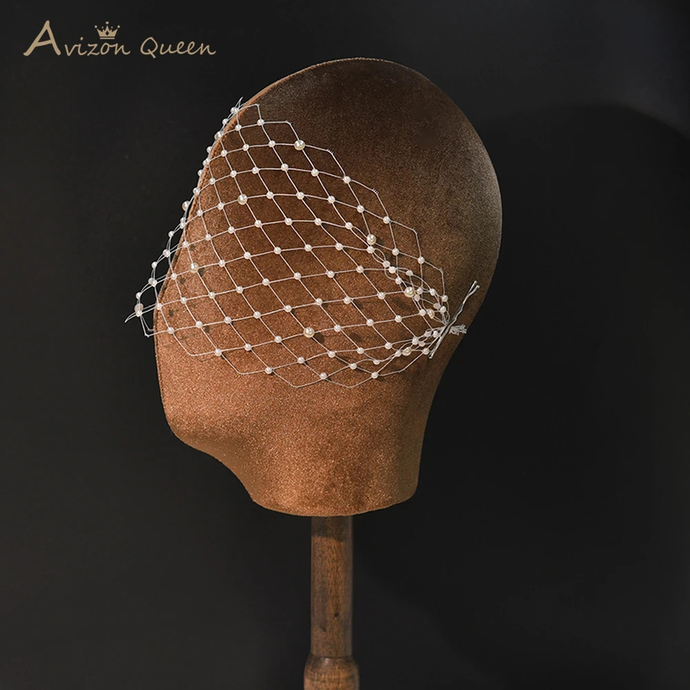 Pearl Embellished Bridal Tiara Wedding Accessories White Mesh Lady Bird Cage Veil Banquet Festival Customized MA52 250530