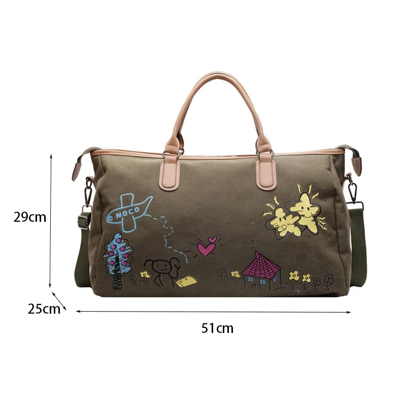 Colorful Cartoon Graffiti Pattern Womens Boston Travel Clothes Bags Large Capacity Shoulder Duffle Bag Canvas Crossbody Handbag 250530