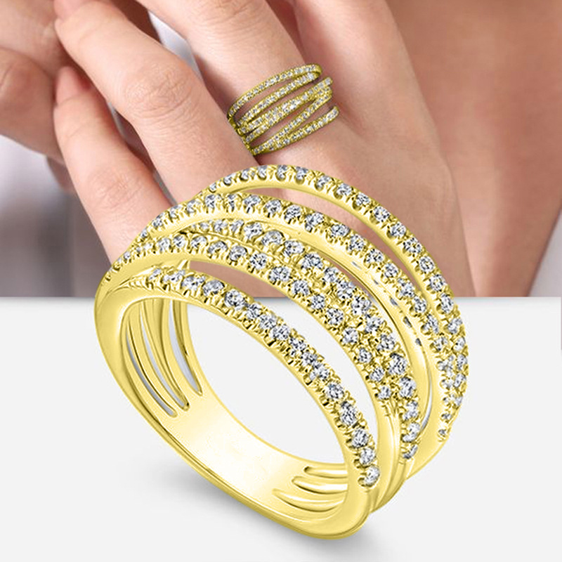 Cluster rings hip-hop men women 925 silver retro geometric line winding crystal ring irregular multi-layer diamond ring luxury wedding jewelry birthda