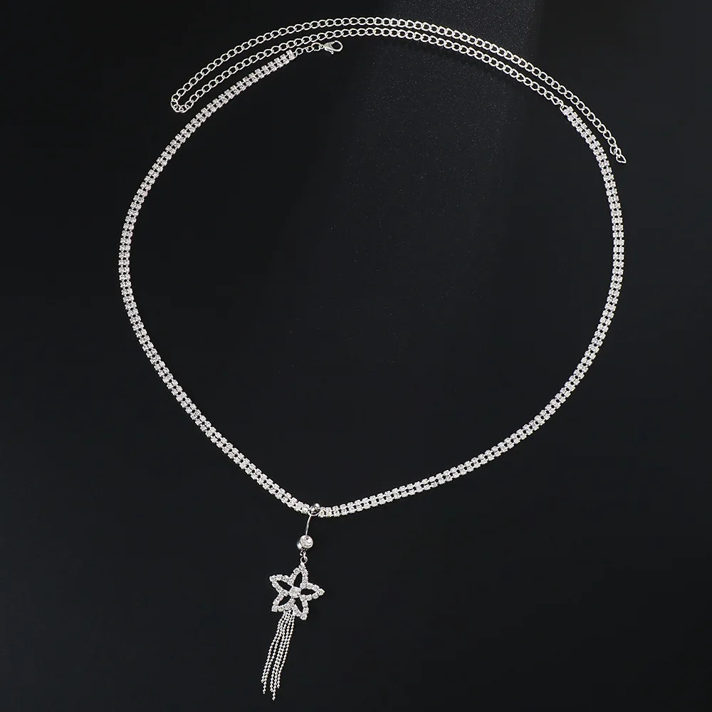 Rhinestone Tassel Star Dangle Waist Chain Women Piercing Navel Chain Belly Button Ring Waist Chain Navel Piercing Body Jewelry 250530