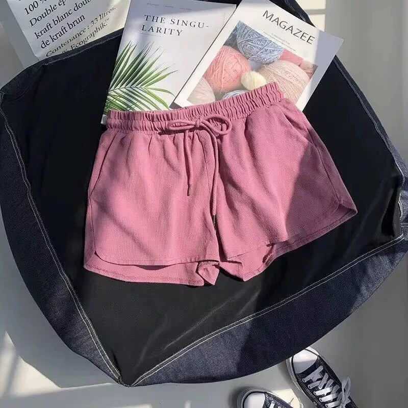 Womens Loose Cotton Shorts for Home Use with Drawstring Pockets for Summer Suitable for Outdoor Activities and Home Sports. XJ250605