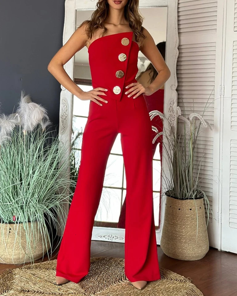Elegant Jumpsuit for Women Dressy Sexy Off Shoulder Wide Leg Pant Suit One Piece Party Outfits 250604