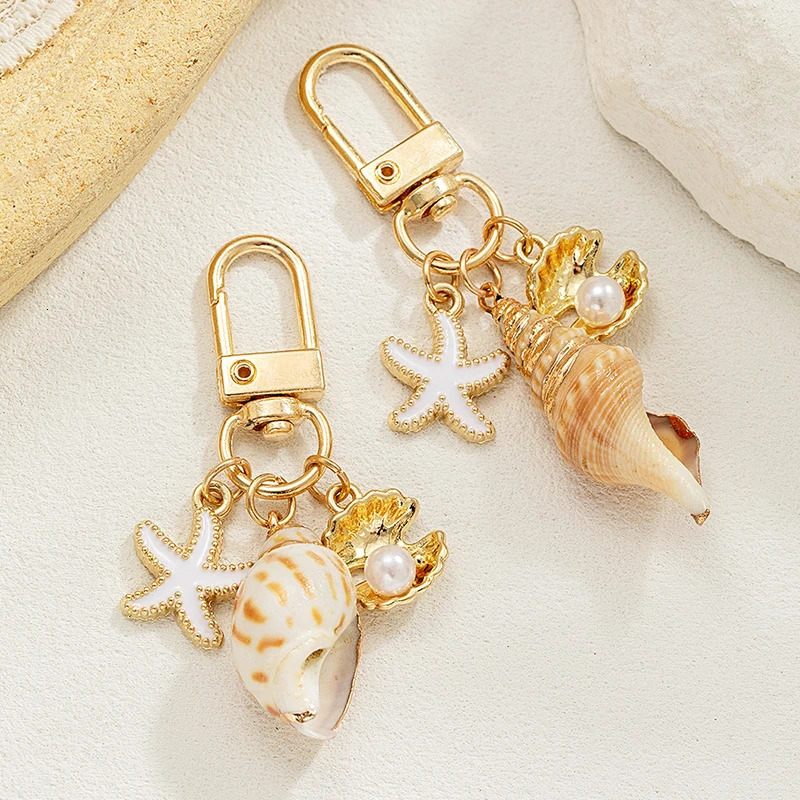 Women Bohemia Starfish Conch Keyrings Pearl Shell Tassel Pendant Exquisite Bag Key Ring Ornaments Seaside Souvenir Gifts 250605