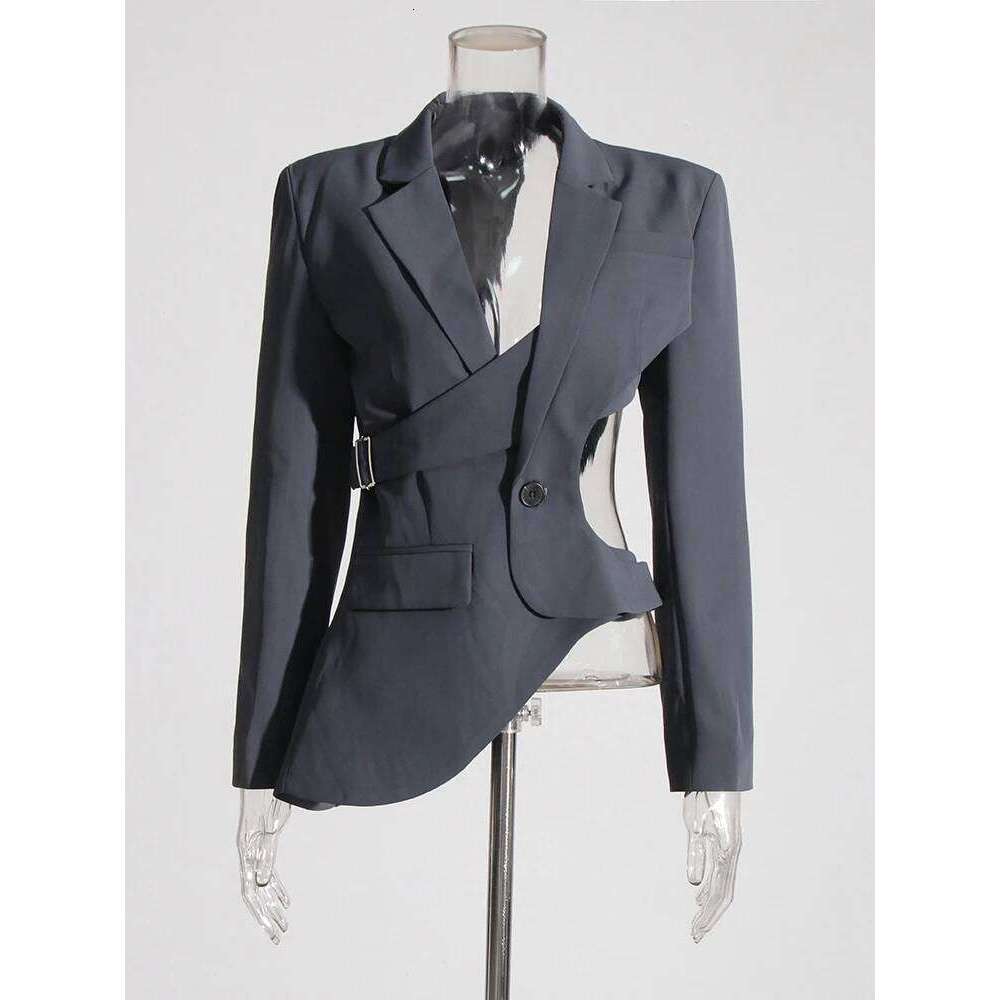 Coats Designer Women TWOTWINSTYLE Solid Designer Hollow Out Blazer For Women Notched Collar Long Sleeve Patchwork Button Elegant Blazers Female New De