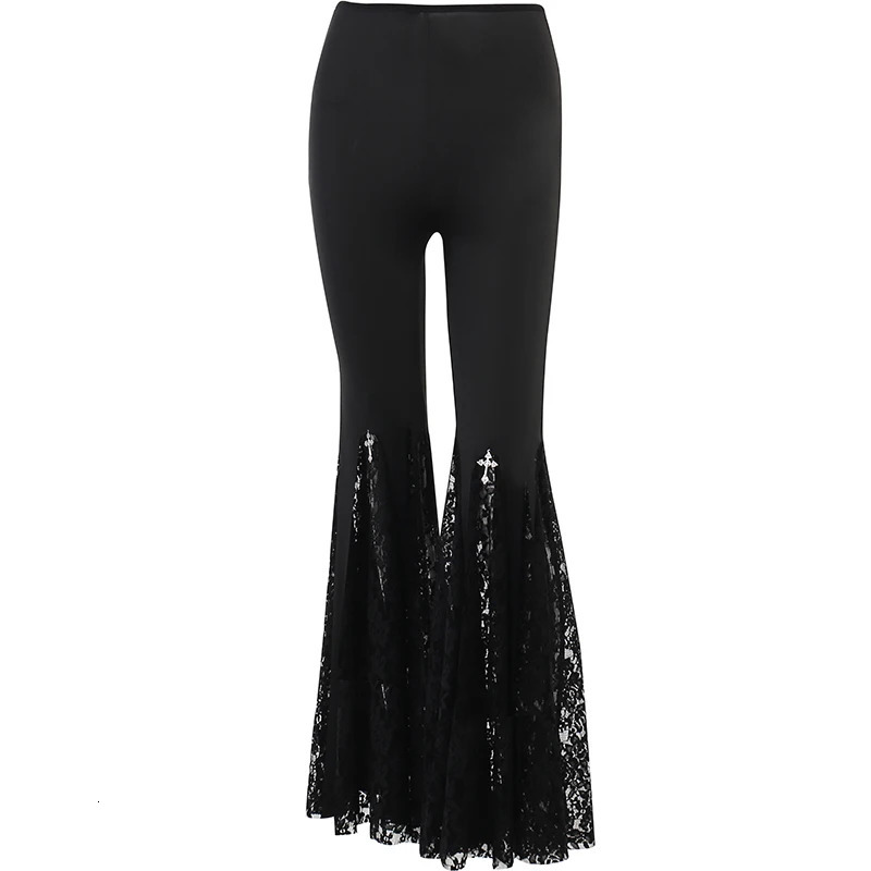 High Waisted Lace Hollow Black Micro Flared Pants Dark Punk Style Autumn Versatile Straight Leg Pants 250604