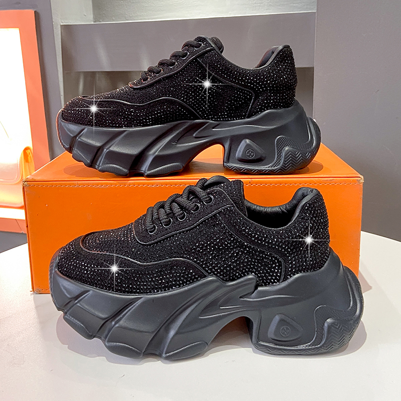 Luxury Shoes for Women 2025 New Shiny Rhinestone Women's Sneakers Shoes Autumn Fashion Thick Sole Sports Shoes Anti Slip Outdoor Sports Running S