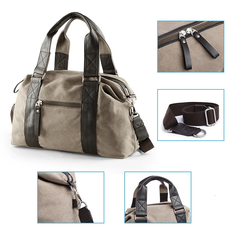 Vintage Canvas Leather Men Travel Bags Carry On Luggage Bag Duffel Handbag Tote Large Weekend 250605