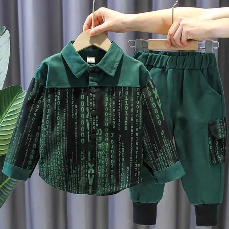 Childrens Shirt Set New Korean Fashionable Boys and Baby Handsome Top Pant Two Piece Set for Spring and Autumn R250605