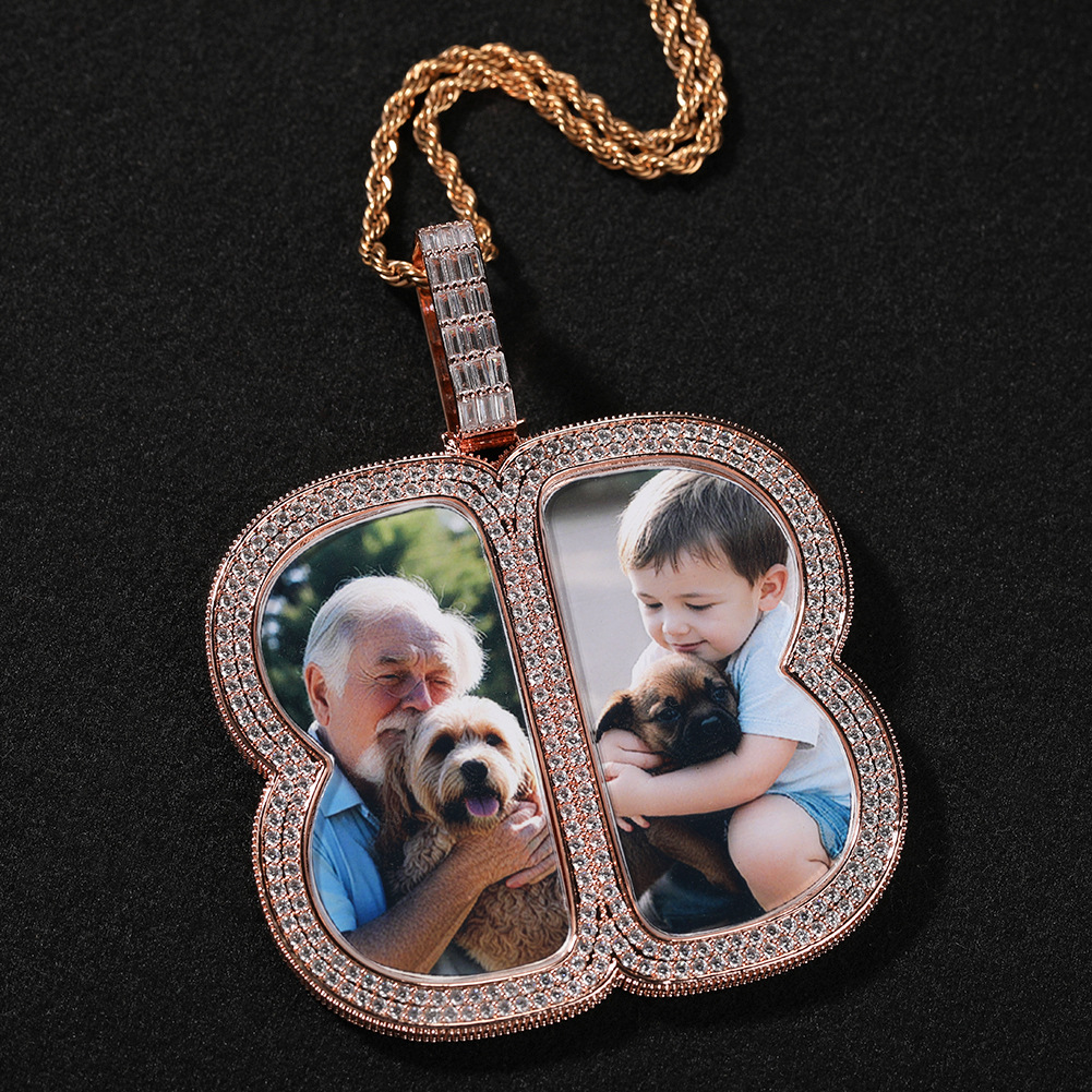 Custom Photo Pendant Necklace Personality Geometry Memorial Frame Medal Jewelry