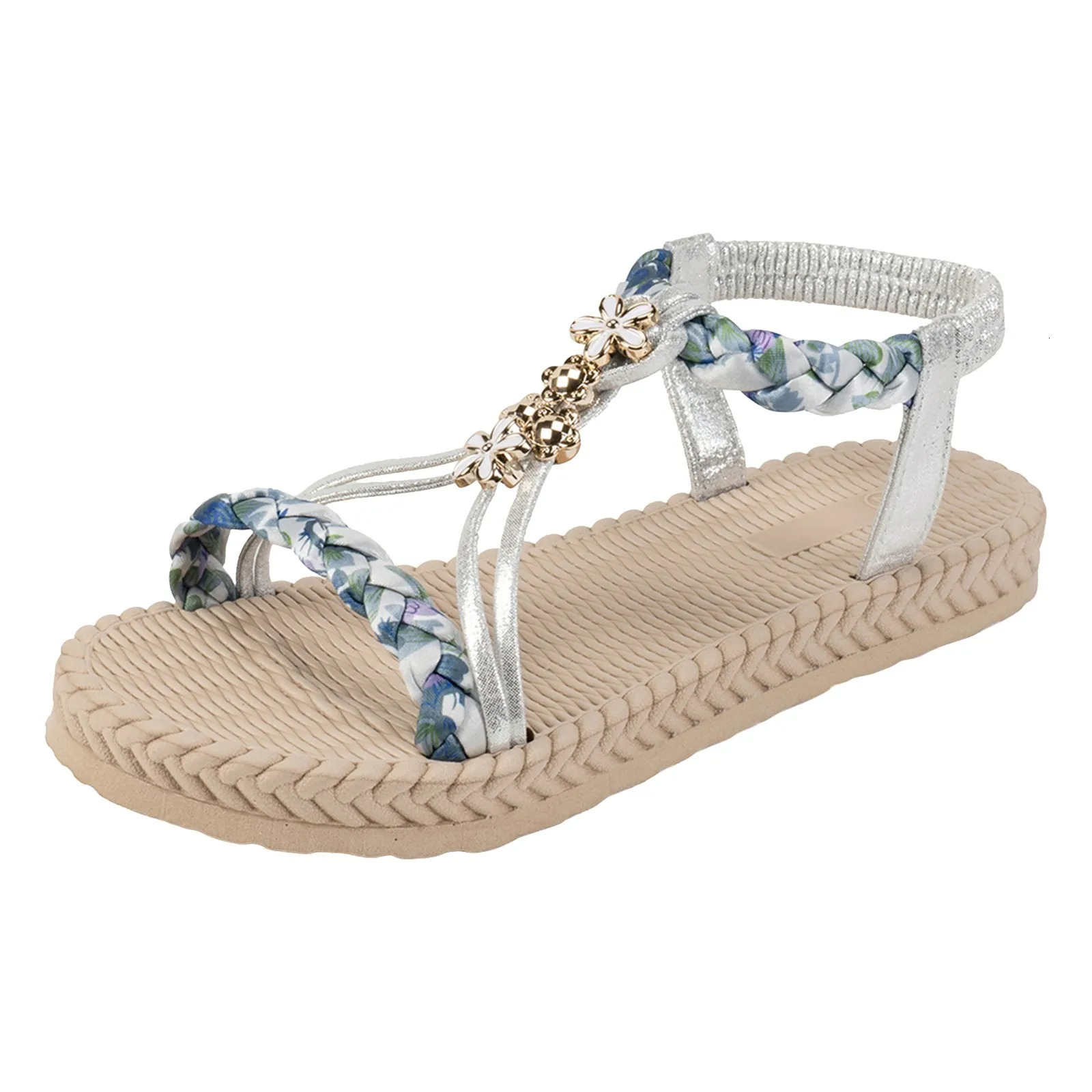 Spring And Summer Womens Thick Soled Hollow Beach Braided Elastic Band Casual Sandals Women Plus Size 250605