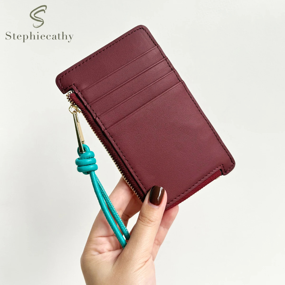 Fashionable Women Real Leather Slim Card Holder Color Block Zip Pocket Cards Coins Cash Portable Daily Coin Purse Small Wallet 250605