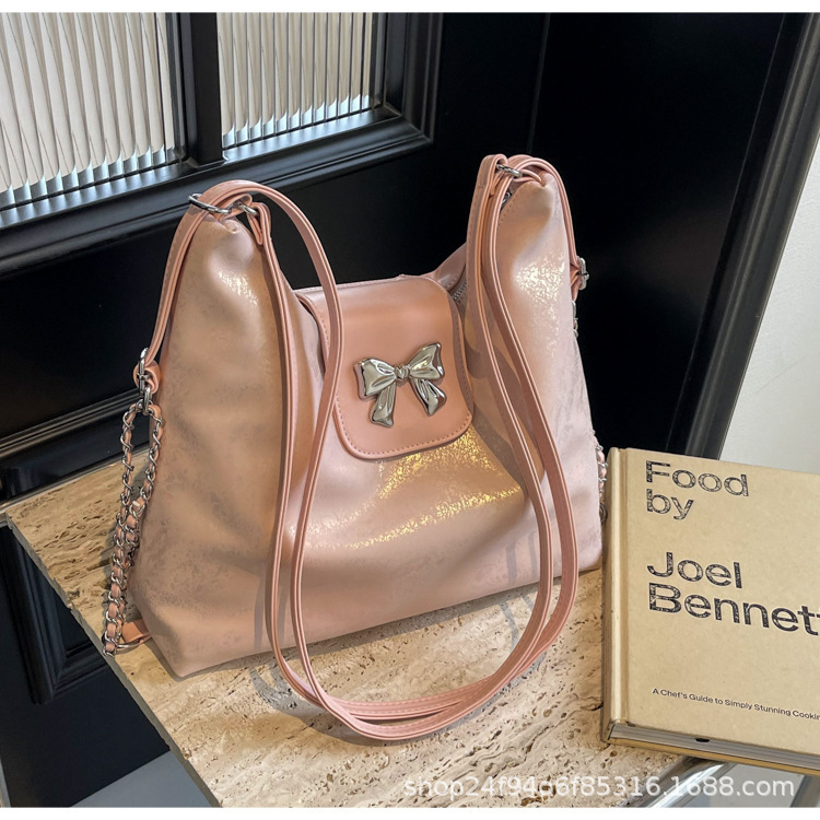 Free shipping designer bag Women's bow high-end feel bag, one texture goddess popular commuting diagonal cross shoulder tote bag