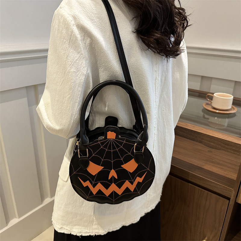 designer Halloween Spooky Pumpkin Bag 2025 Casual Fashion Color Block Creative Patchwork Women's Shoulder Bag Cartoon Crossbody Bag