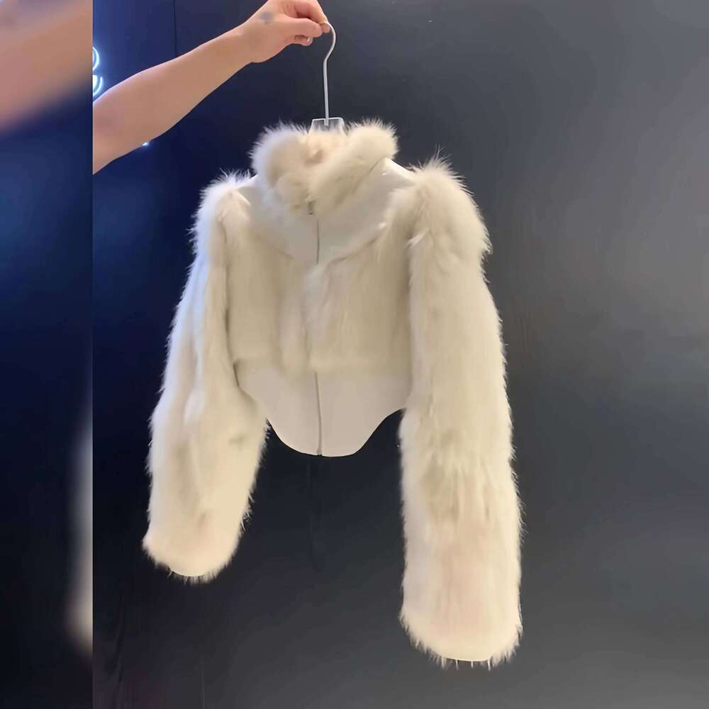 For Women, Short Jackets,Zipper Overcoat,Fur Collar,Spliced, Female Clothes, Winter,New, 2024, Faux Fur Coat