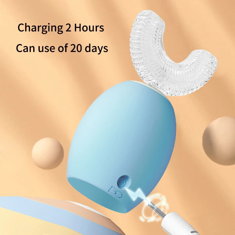 U Shaped Children Sonic Electric Toothbrush for Kids Adults 360° Automatic Smart Silicone Tooth Brushes Rechargeable Blue Light 250604