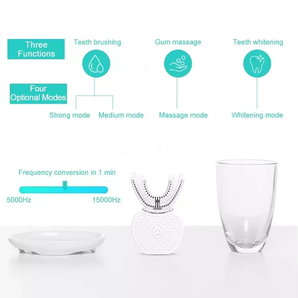 Ultrasonic Electric Toothbrush AdultAutomatic Toothbrush U-Shape Full Mouth 360° Clean Teeth IPX7 Waterproof 250604