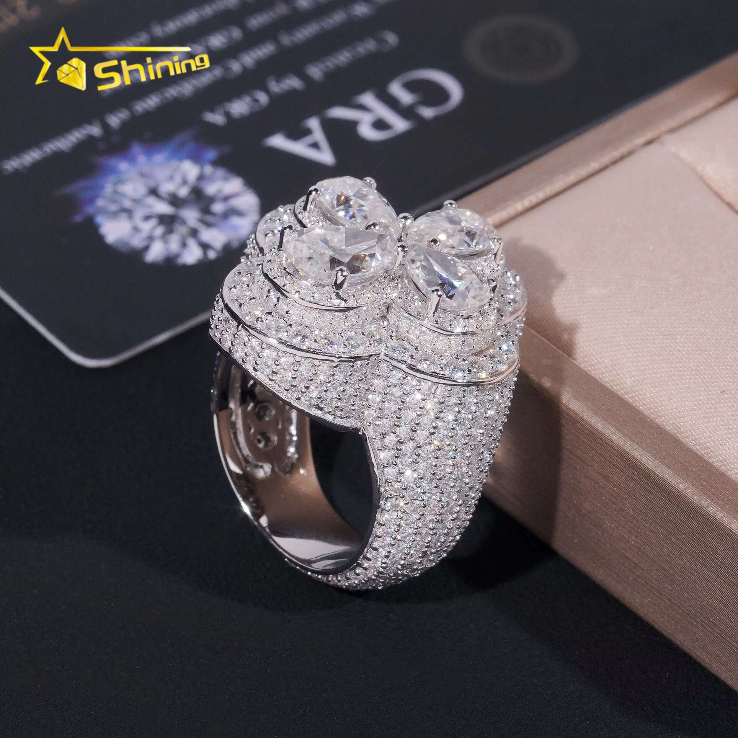Hip Hop Luxury Cross Design Fancy Shape Iced Out 925 Silver Mens VVS Diamond Moissanite Ring