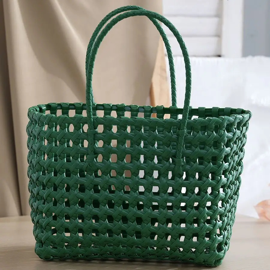 Plastic Woven Hollow Tote Bag Beach-Ready Handbag Lightweight Womens Boho Braided Purse with Eco-Friendly Material 250604