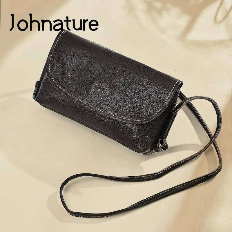 Johnature Vintage Solid Color Women Small Bag 2025 New Genuine Leather Versatile Simple Real Cowhide Shoulder & Crossbody Bags 2025/06/05