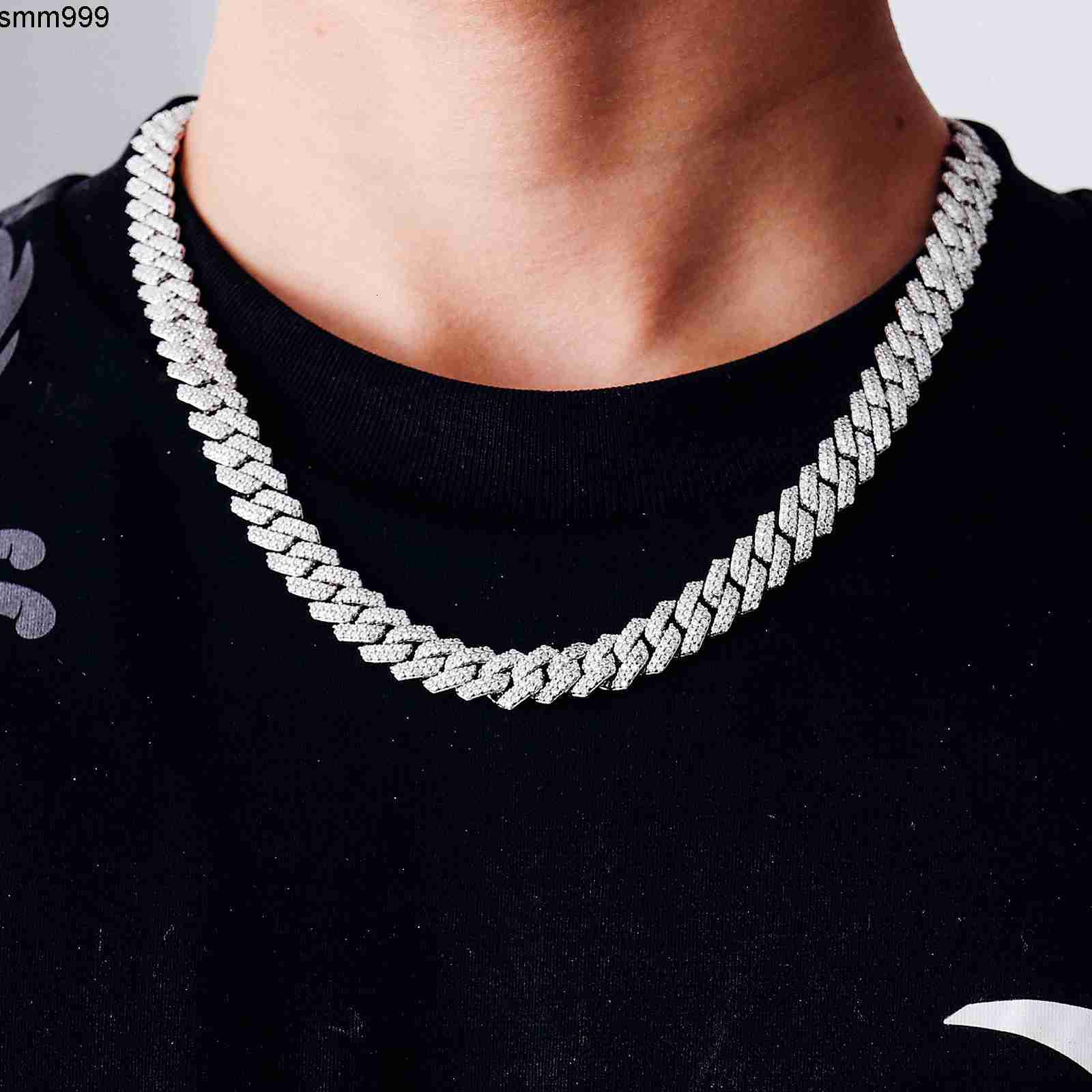 Ready to Ship 12mm 20inches Cuban Link Chain Necklace VVS Moissanite Diamond with Sterling Silver S925 for Hiphop Christmas Day