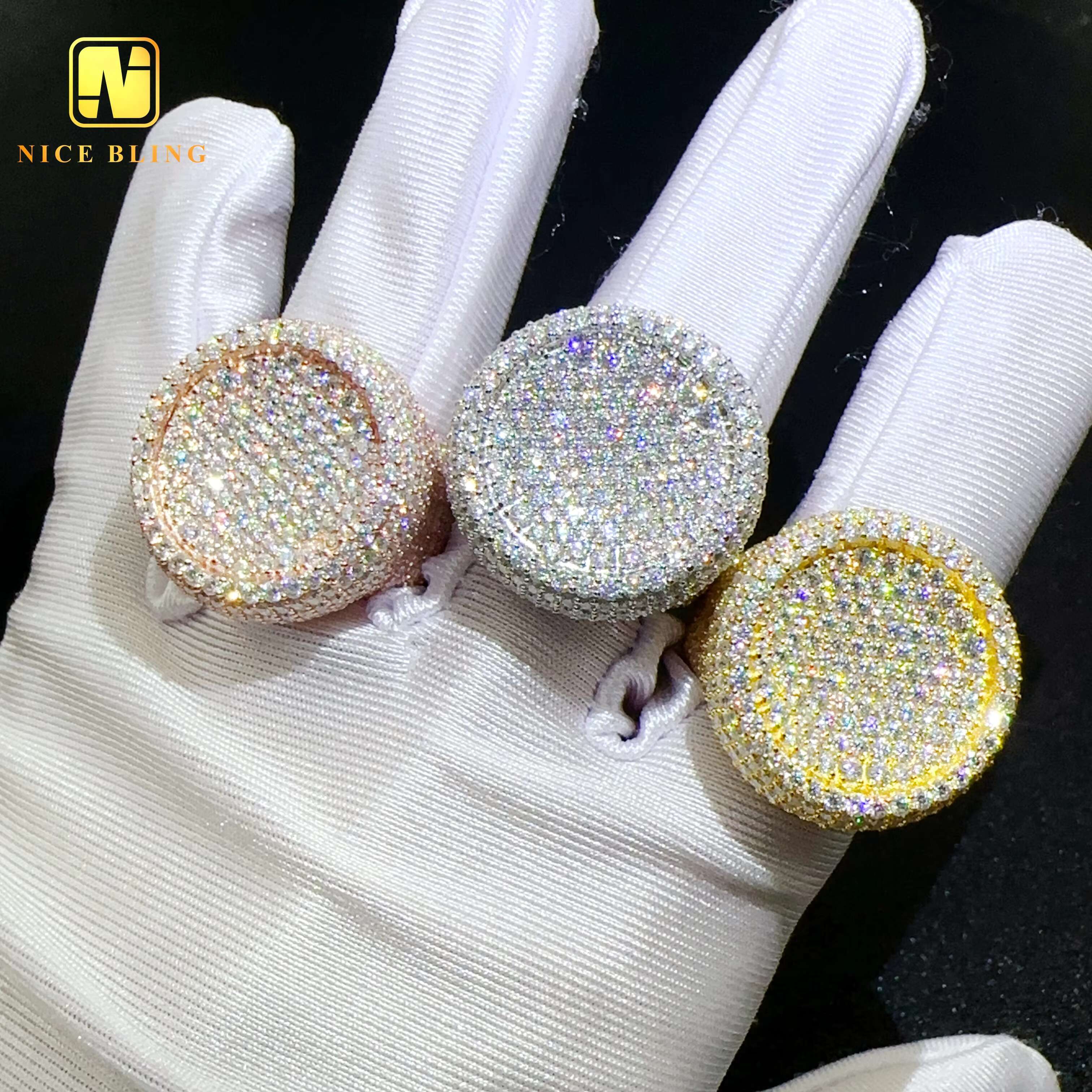 Full Iced Out 925 Silver Round Brilliant Mens Ring Hip Hop Moissanite Diamond Engagement Pinky Rings Pass Diamond Tester