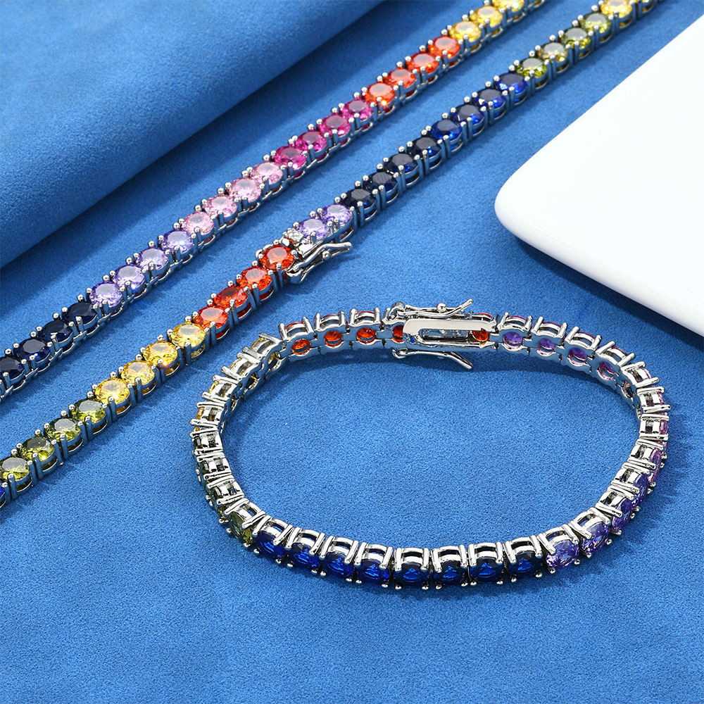 Hip Hop 5mm Colorful Tennis Chain Moissanite Bracelet Jewelry Trendy Versatile Mens Bracelet Custom