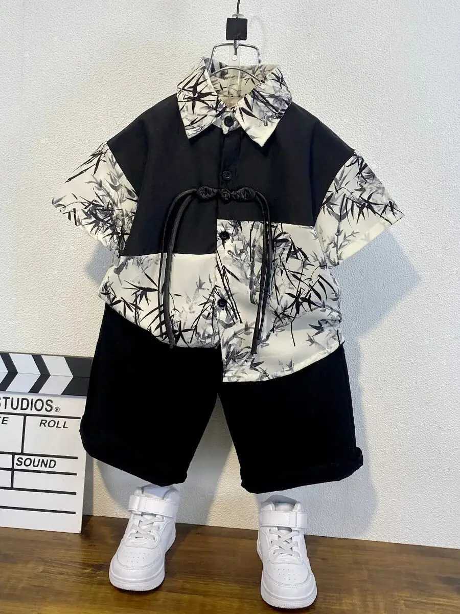Boys Summer Clothing Set New Fashionable Baby Short sleeved Shirt Childrens Thin Han Clothing Chinese Style Tang Clothing R250605