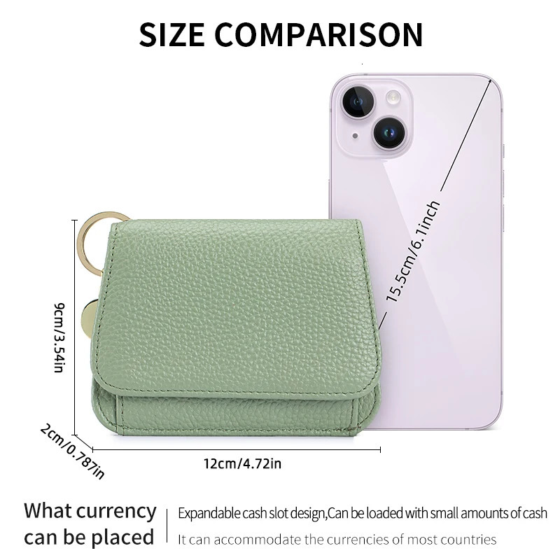 Women Genuine Leather Slim TriFold Wallet Credit Card Holder With Zipper Coin Pouch ID Window Keychain 250605
