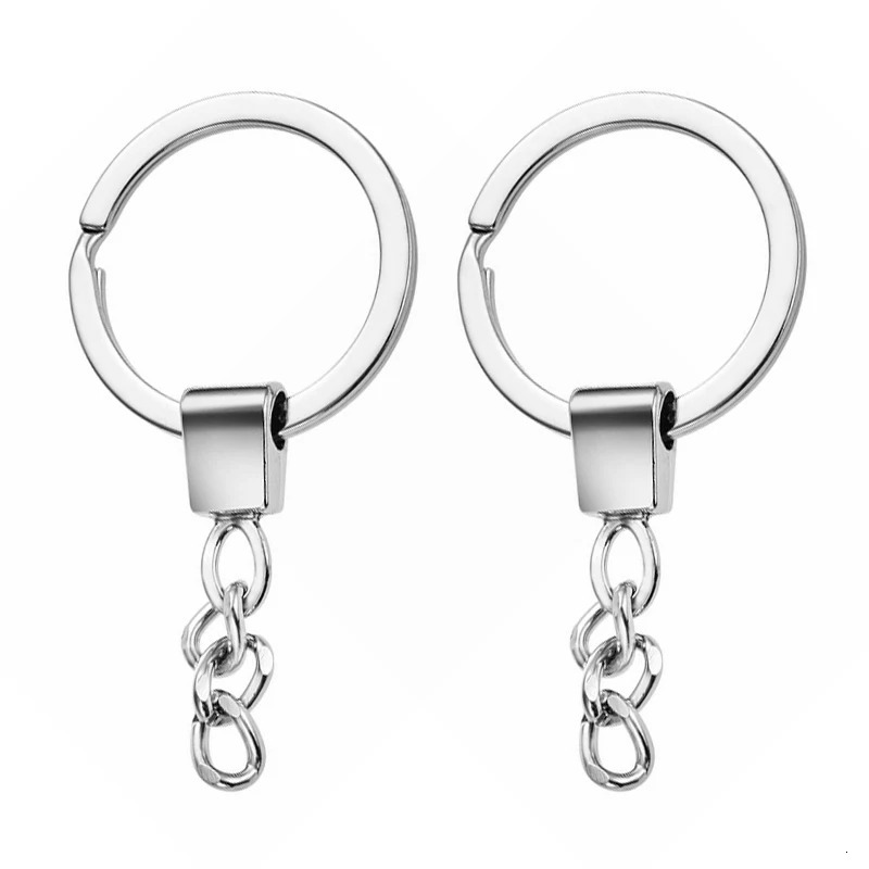 10pcs/lot Polished Silver Color 30mm Keyring Keychain Split Ring With Short Chain Key Ring Men DIY Key Chains Accessorie 250605