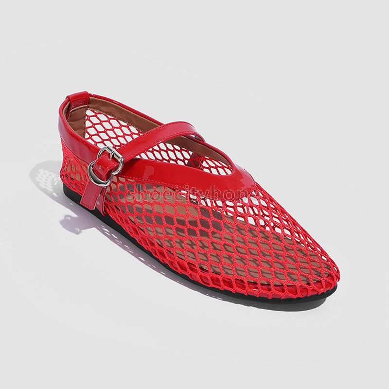 Designer Sandals Women Mesh Hollow Flats Mary Janes Elegant Loafers low heels Ballet Shoes Summer Light Comfort Walking Shoes sandale