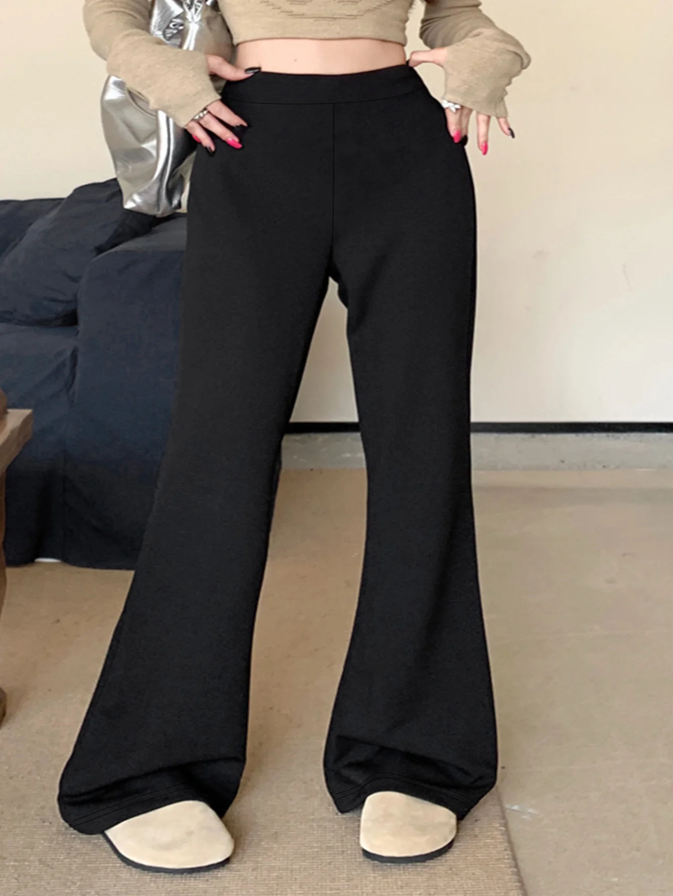 Spring and summer womens plussize British style highwaisted n draped loose flared pants 250604