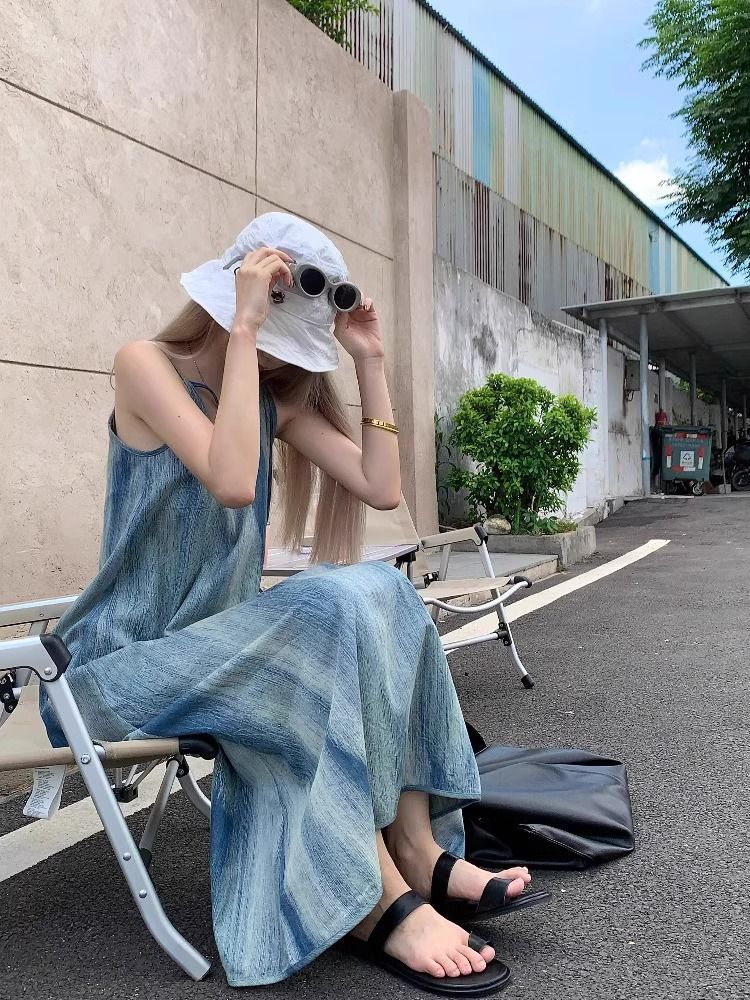 GC120 American design niche tie-dye temperament suspender dress