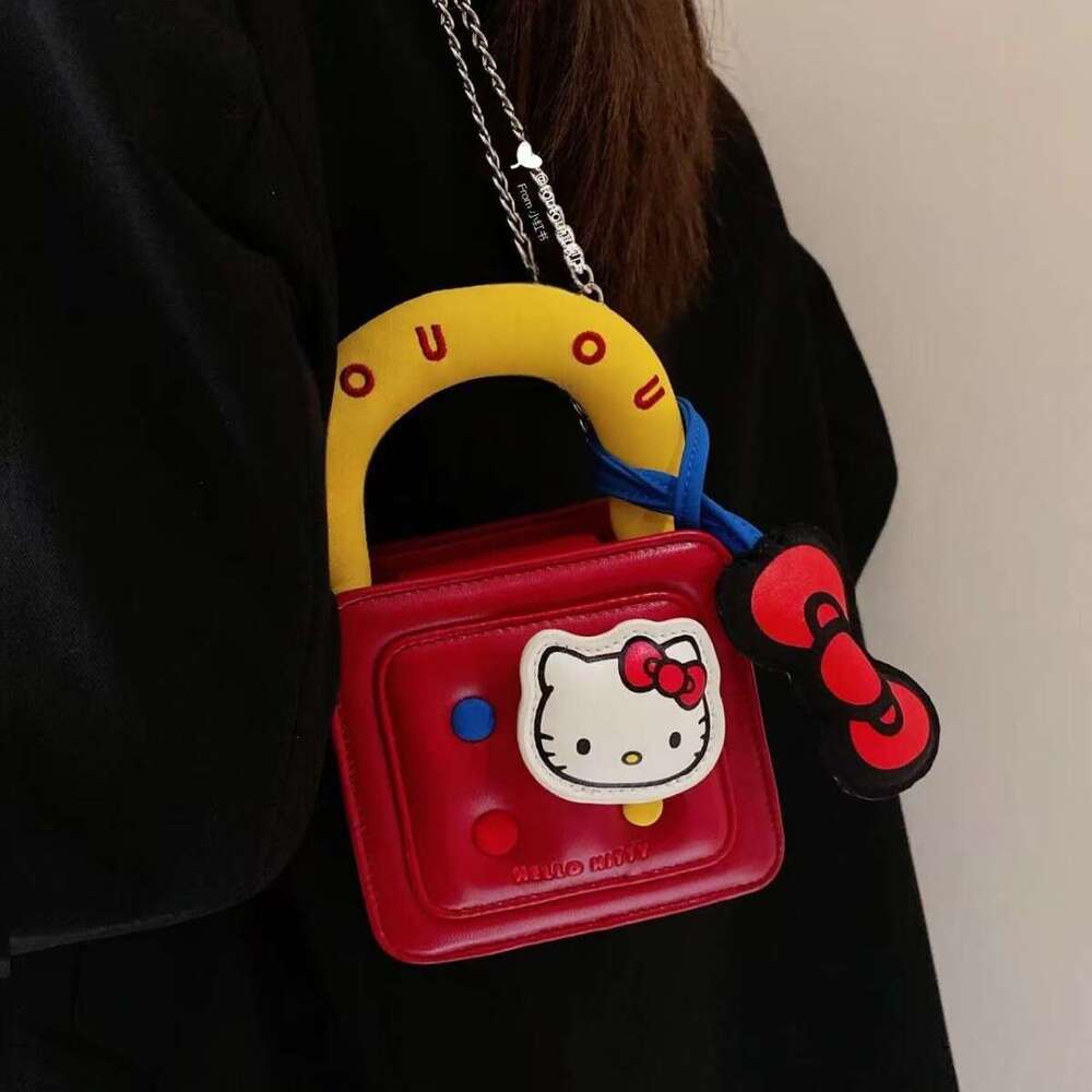 Trendy Ins Style Cartoon Red KT Crossbody Cute Girl Daily Commute Mini Chain Shoulder Bag Adorable