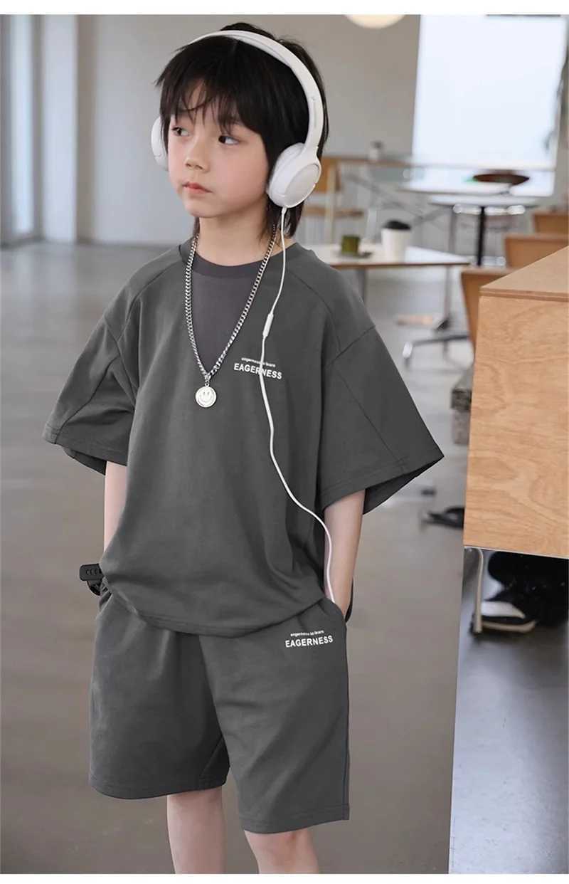 New Boys Casual T-Shirt Sets Summer Kids Short Sleeved Tops+Shorts 2Pcs Children Loose Clothing Suits Teen Tracksuit Outfits R250605