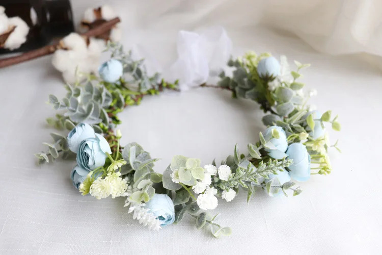Camellia Flowers Wreath Crown Festival Headband Women Hair Accessories Headdress Girl Floral Garland Wedding Floral Headwear 250530