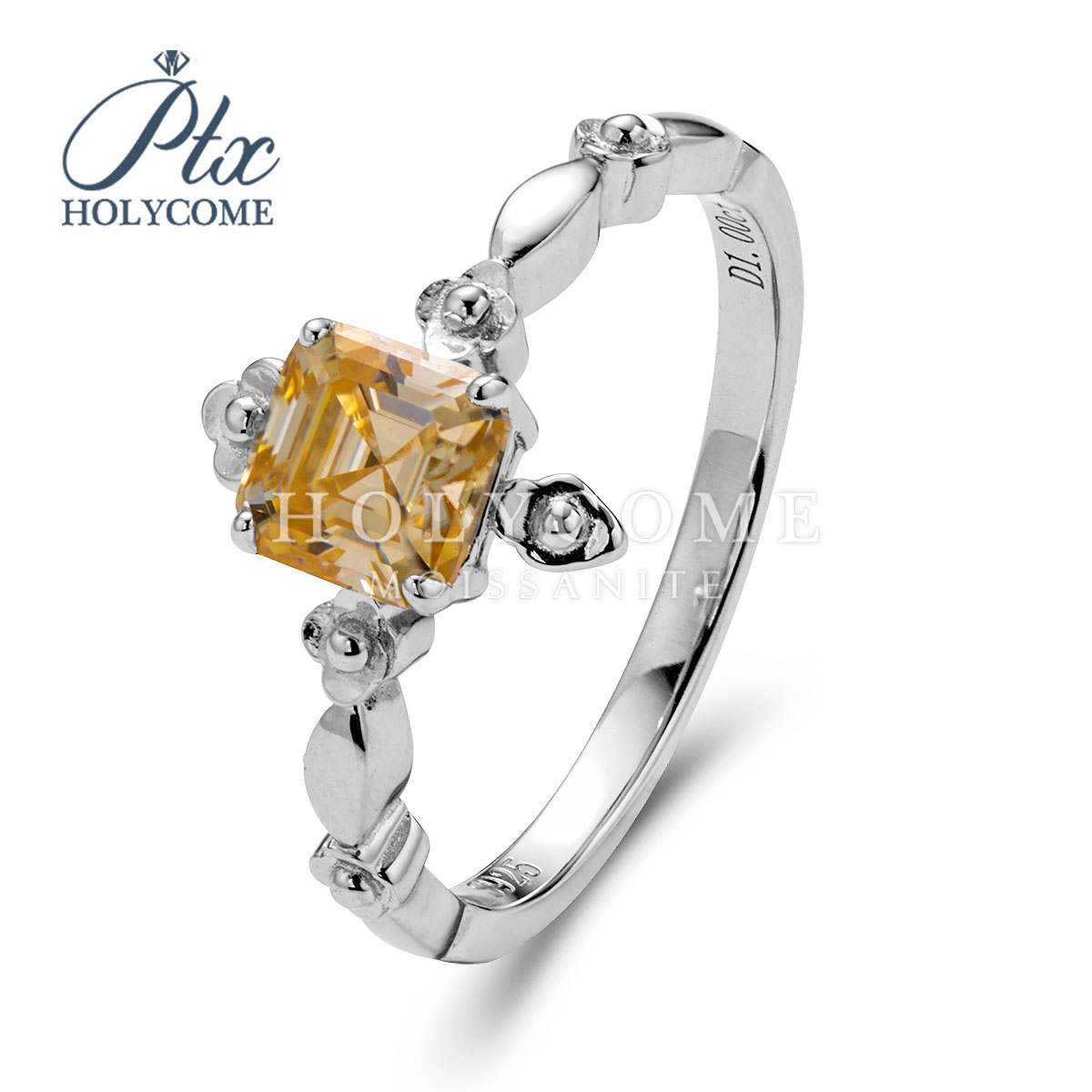 European American Fashion Women's Fine Ring Iced Out Diamond Champagne Moissanite Flower Square 1CT Exquisite Rings Jewelry for Women